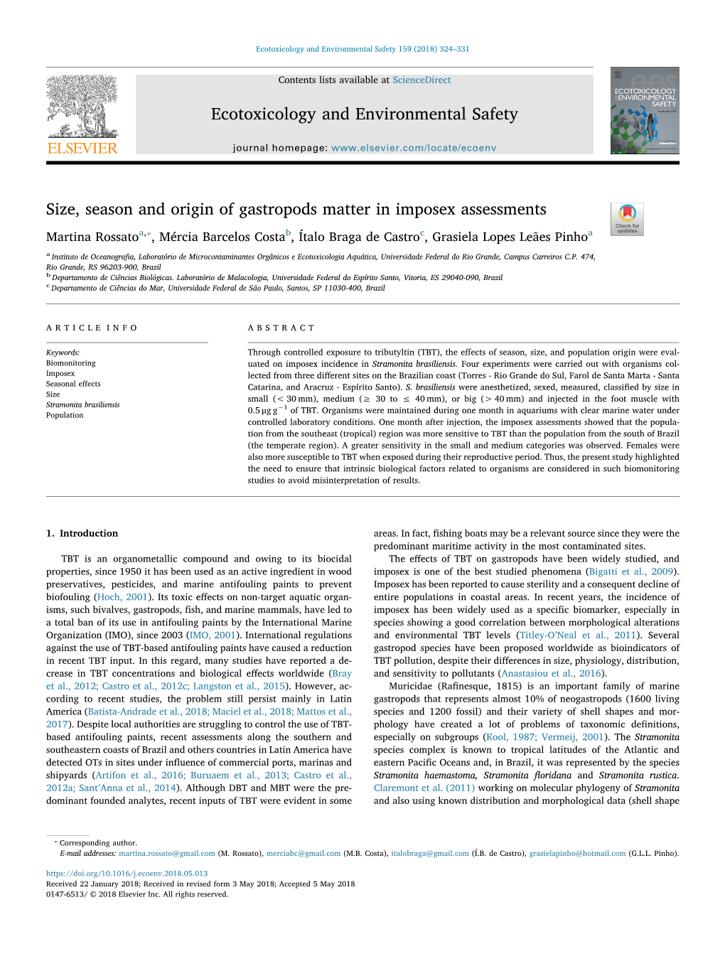 Size, Season and Origin of Gastropods Matter in Imposex Assessments