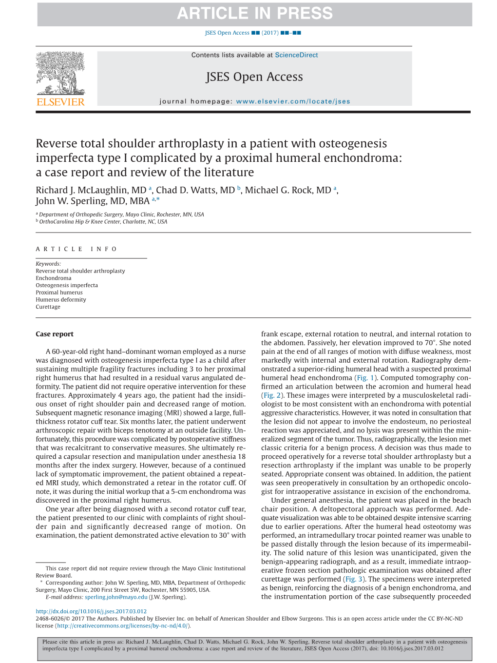 Reverse Total Shoulder Arthroplasty in a Patient with Osteogenesis