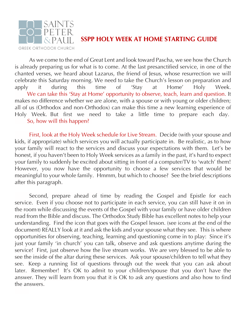 Sspp Holy Week at Home Starting Guide