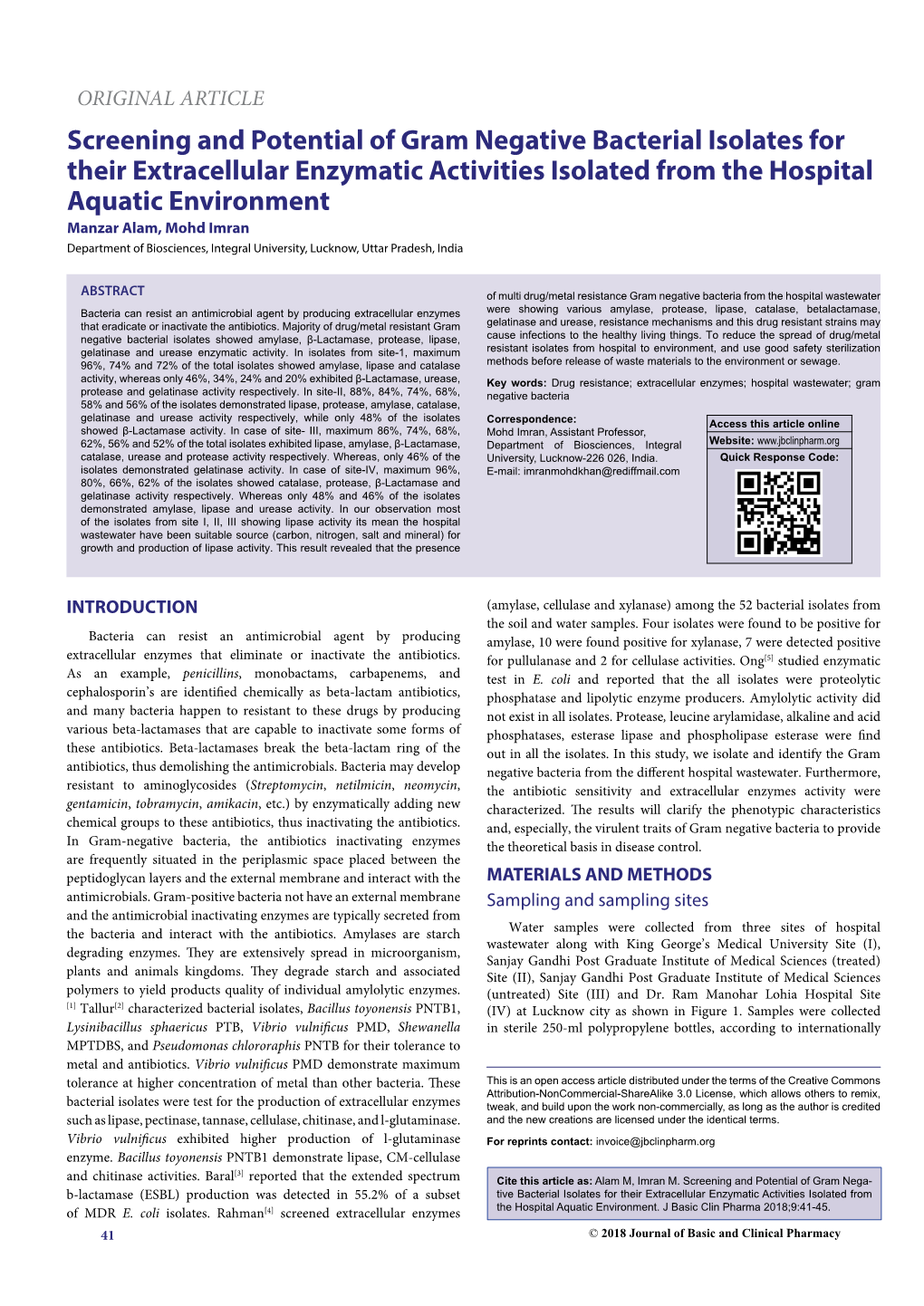 Screening and Potential of Gram Negative Bacterial Isolates for Their