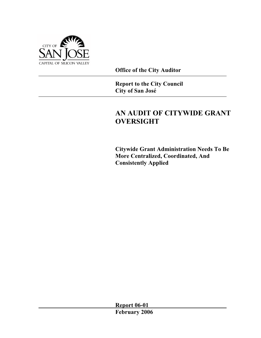 An Audit of Citywide Grant Oversight