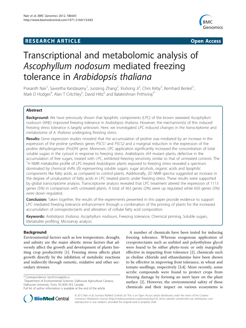 Transcriptional and Metabolomic Analysis of Ascophyllum Nodosum