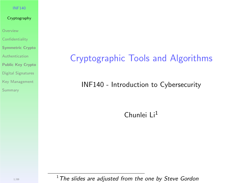 Cryptographic Tools and Algorithms Public Key Crypto