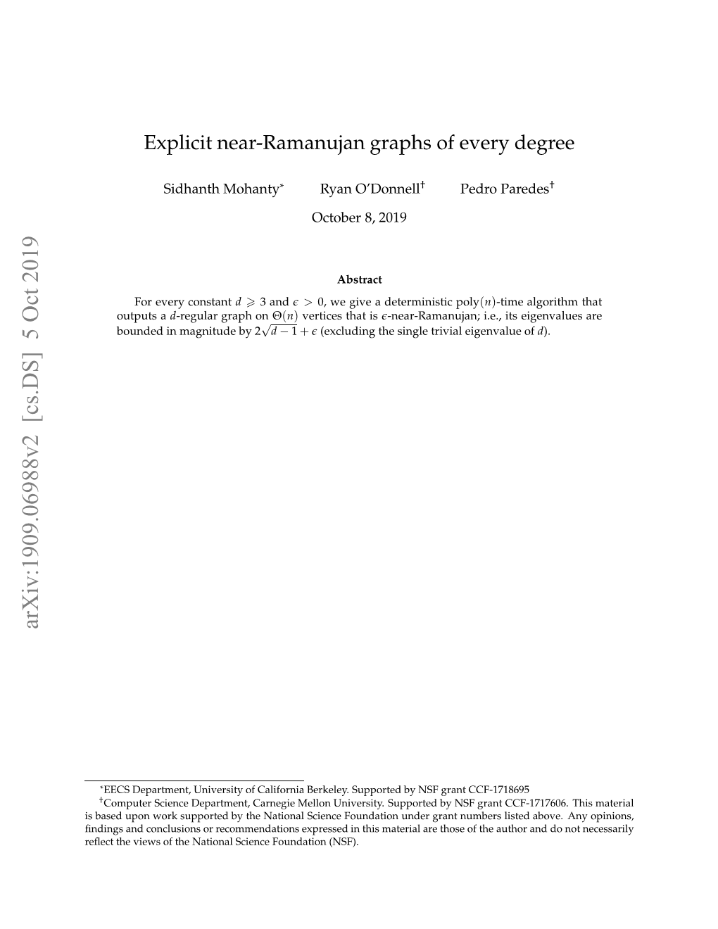 Explicit Near-Ramanujan Graphs of Every Degree