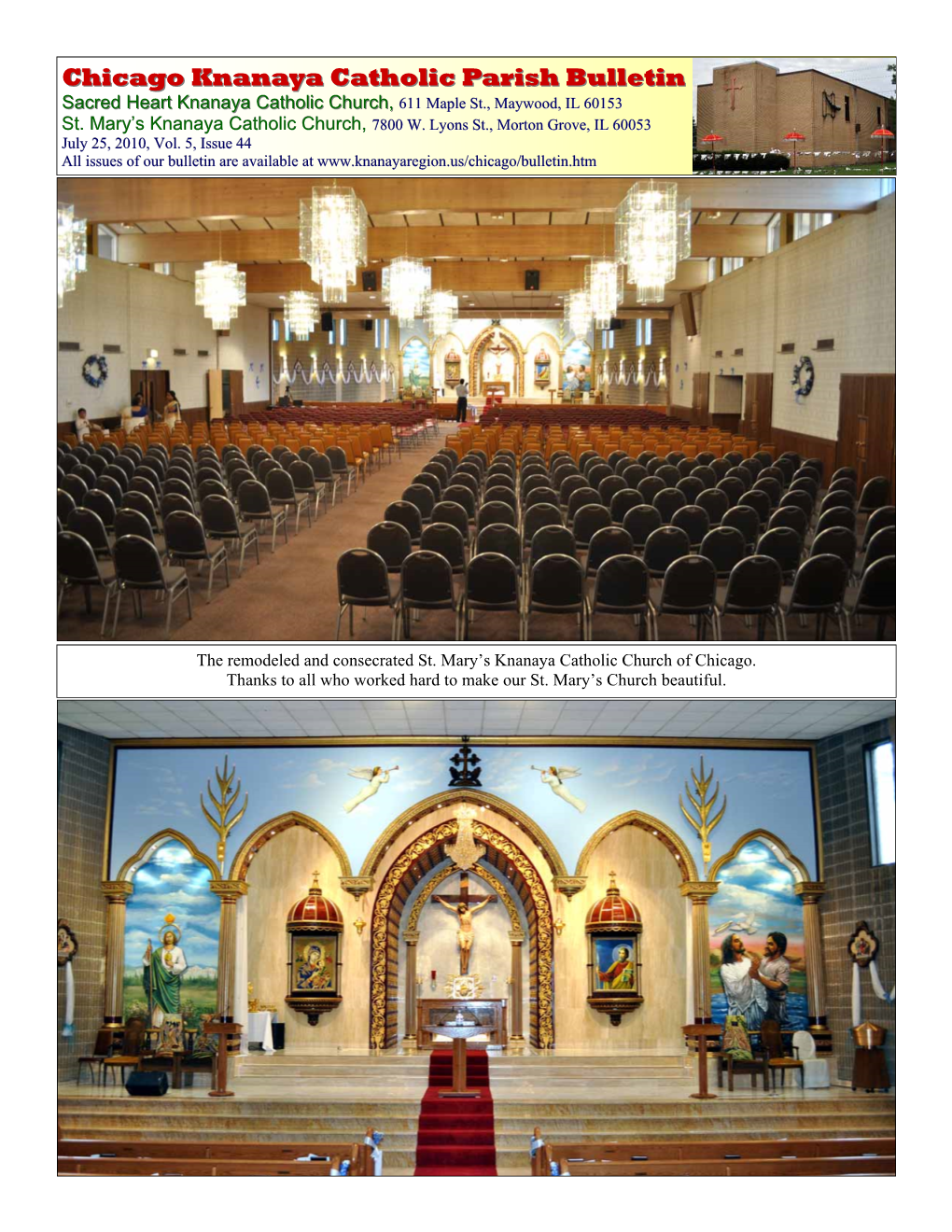 Chicago Knanaya Catholic Parish Bulletin Sacred Heart Knanaya Catholic Church, 611 Maple St., Maywood, IL 60153 St