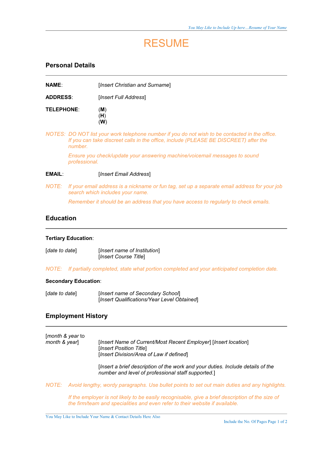 Preparing a Winning Resume