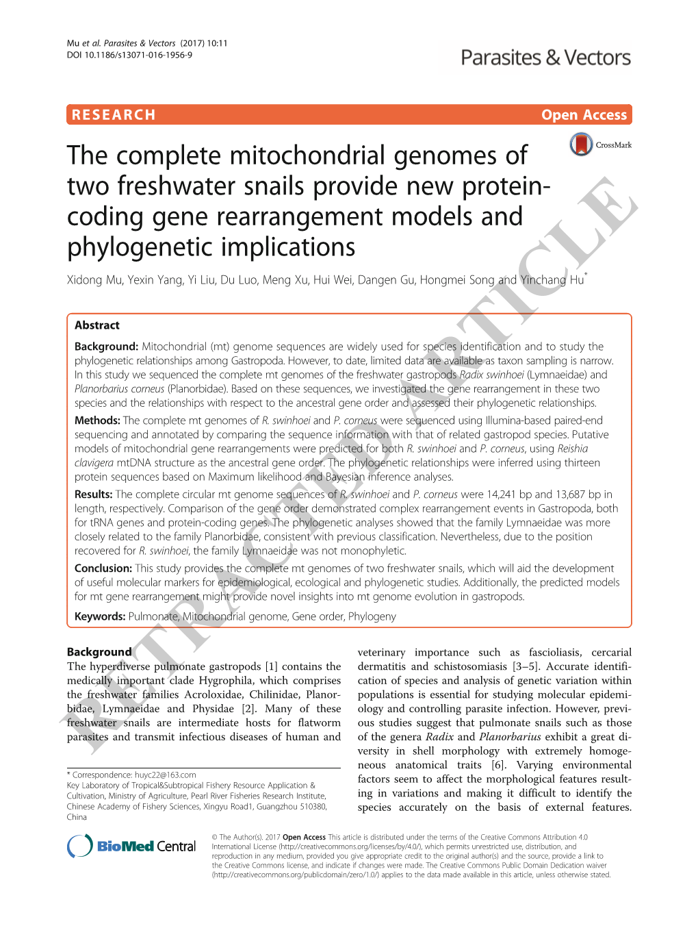 The Complete Mitochondrial Genomes of Two Freshwater Snails Provide