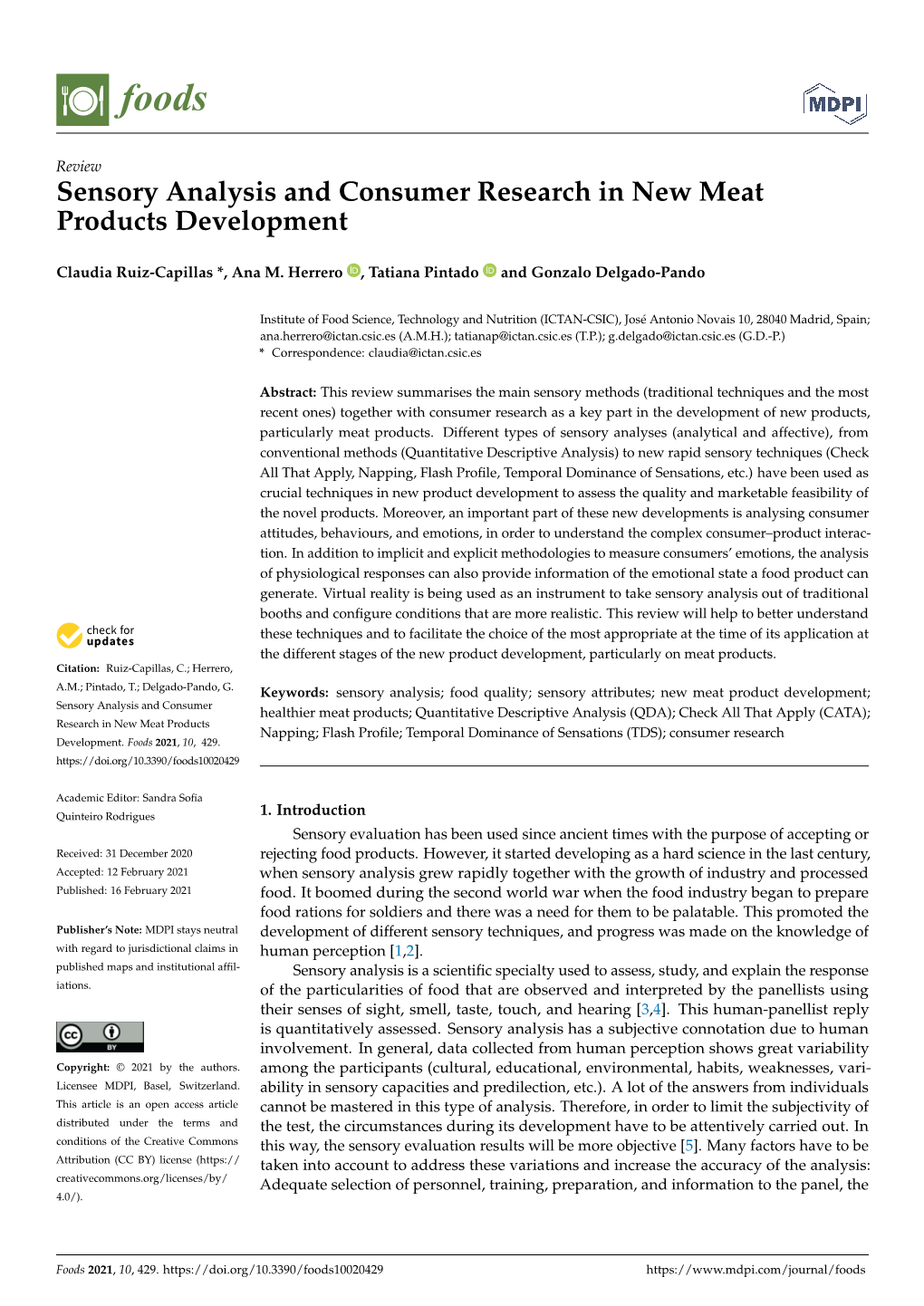 Sensory Analysis and Consumer Research in New Meat Products Development