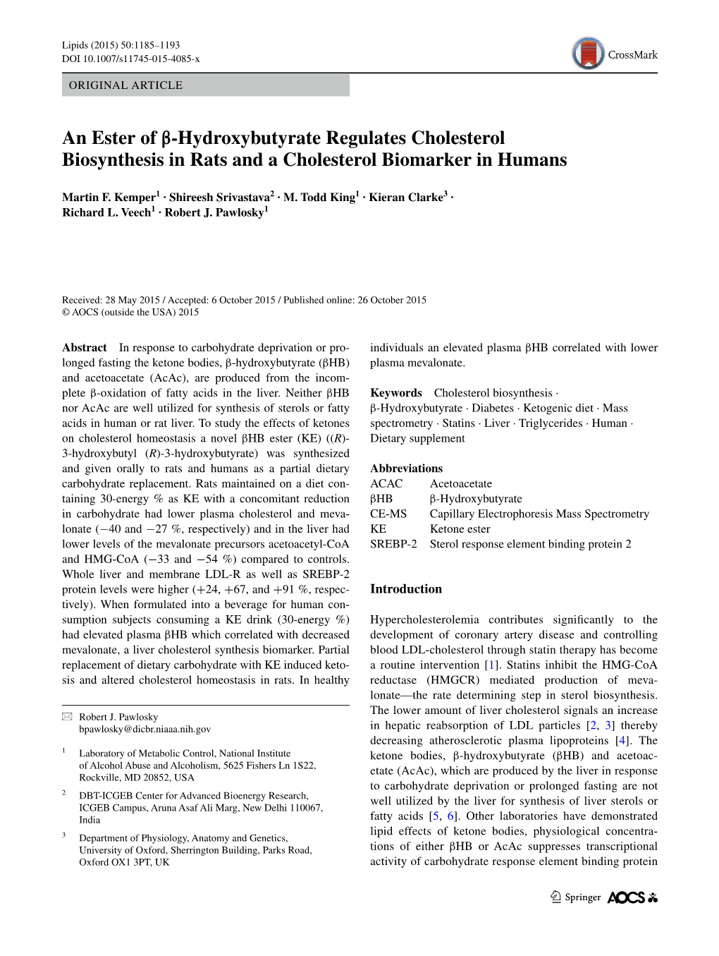 An Ester of Β-Hydroxybutyrate Regulates Cholesterol Biosynthesis