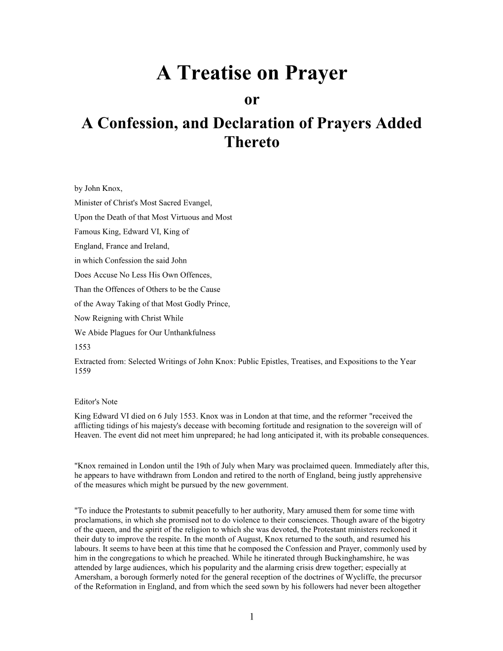 A Treatise on Prayer