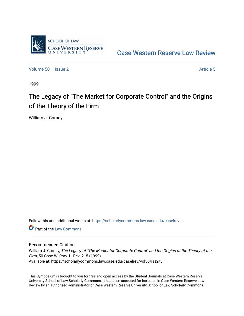 The Market for Corporate Control" and the Origins of the Theory of the Firm