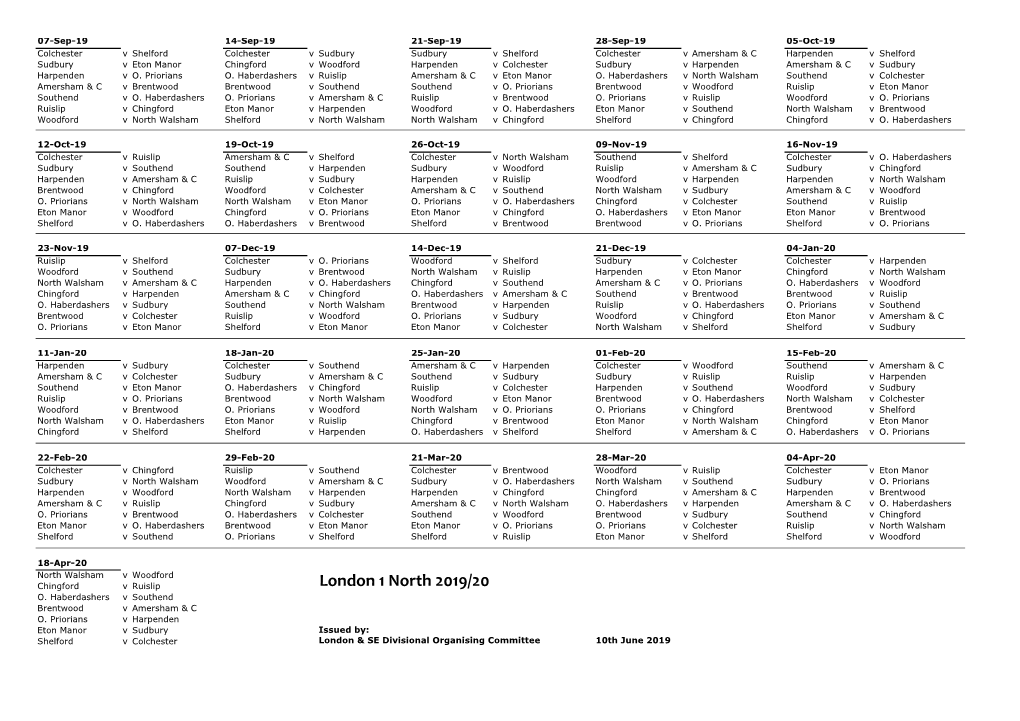 London 1 North 2019/20 O