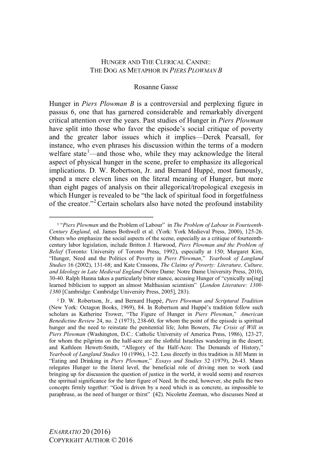 Rosanne Gasse Hunger in Piers Plowman B Is a Controversial And