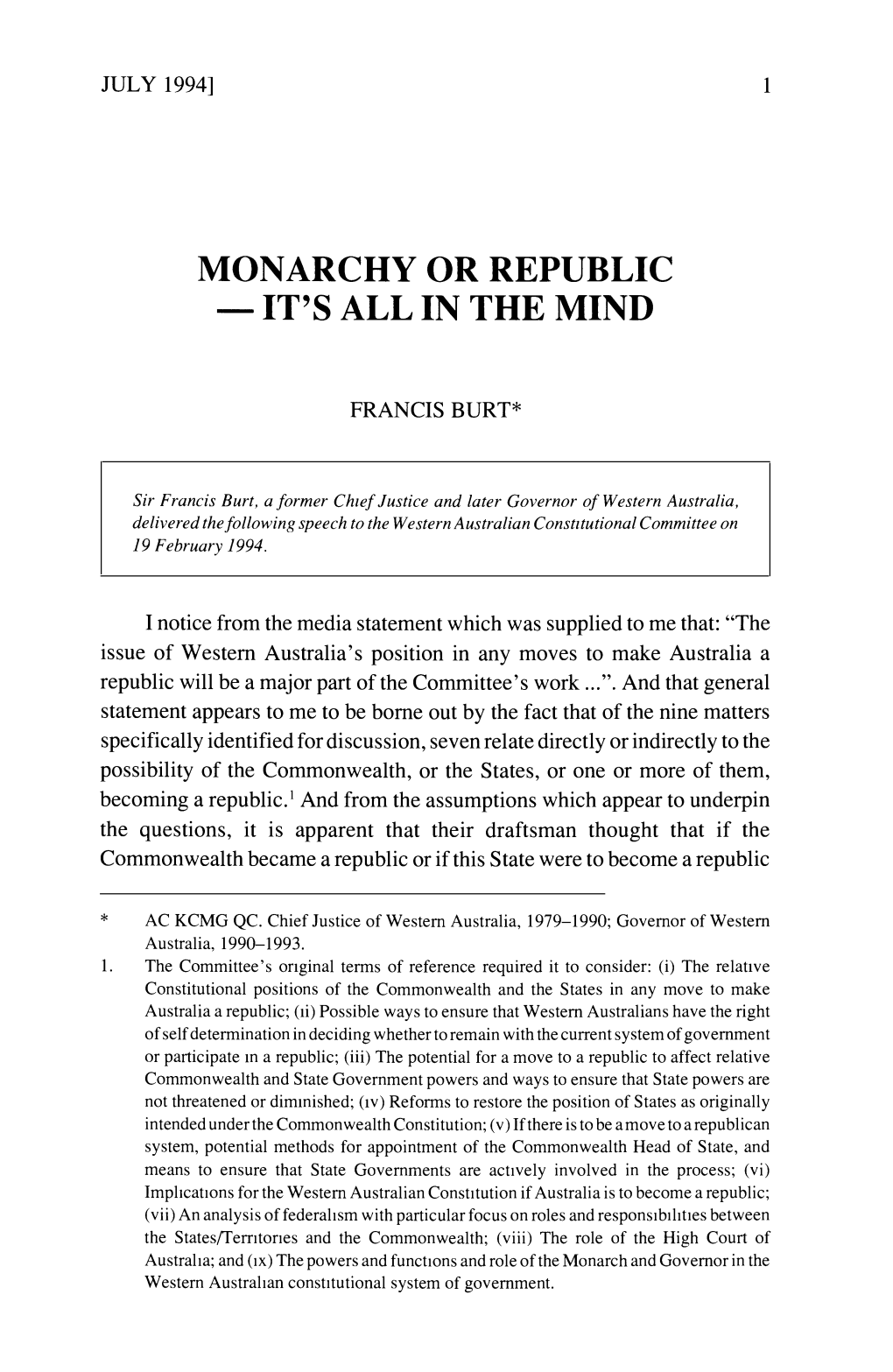 Monarchy Or Republic - It's All in the Mind