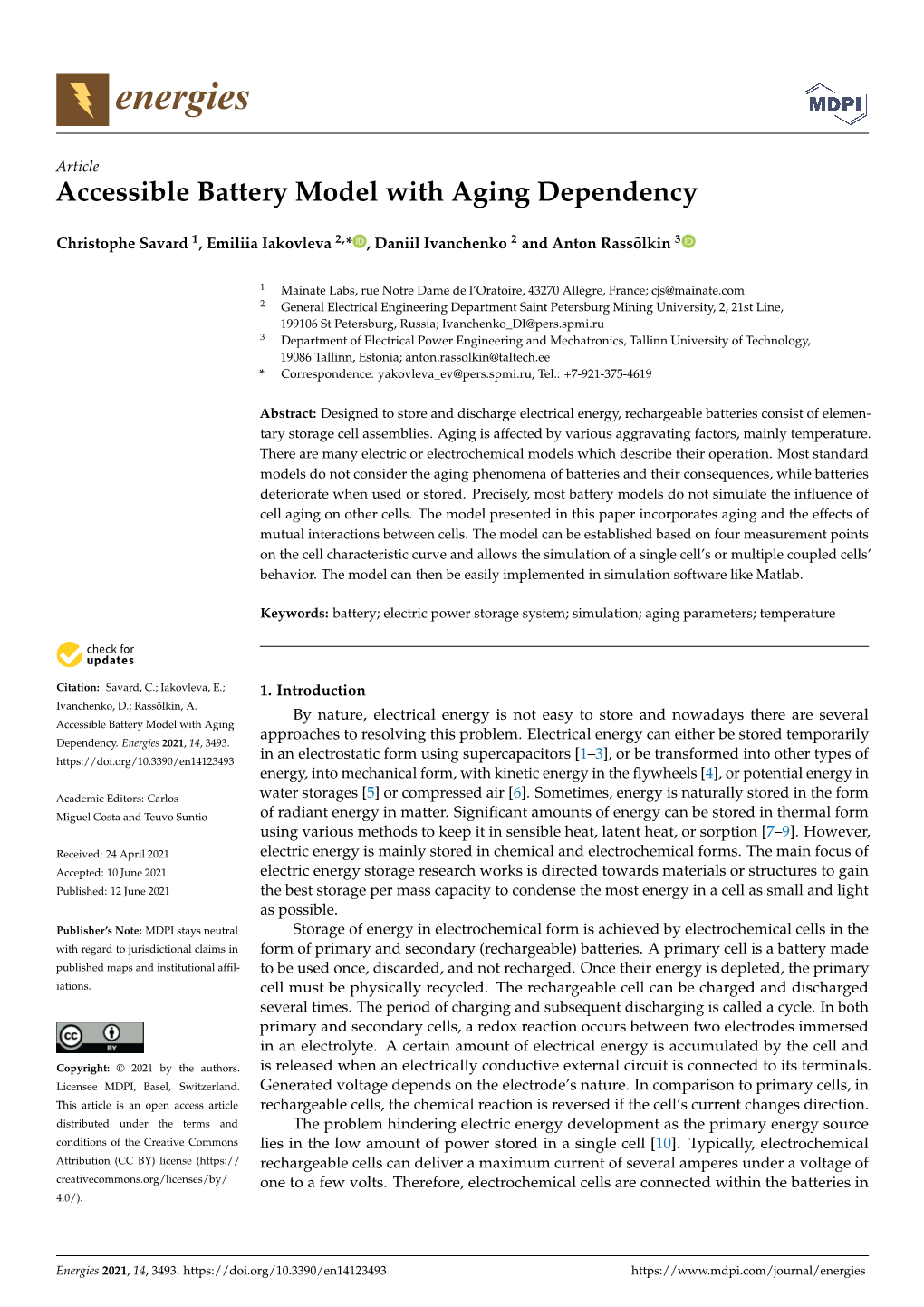 Accessible Battery Model with Aging Dependency