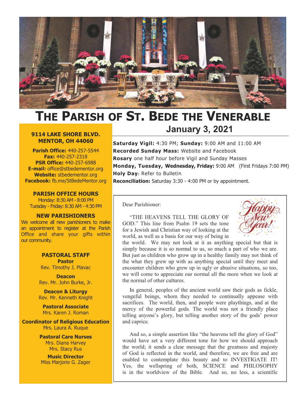 THE PARISH of ST. BEDE the VENERABLE January 3, 2021 9114 LAKE SHORE BLVD