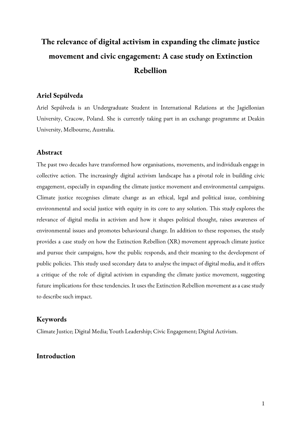 The Relevance of Digital Activism in Expanding the Climate Justice Movement and Civic Engagement: a Case Study on Extinction Rebellion