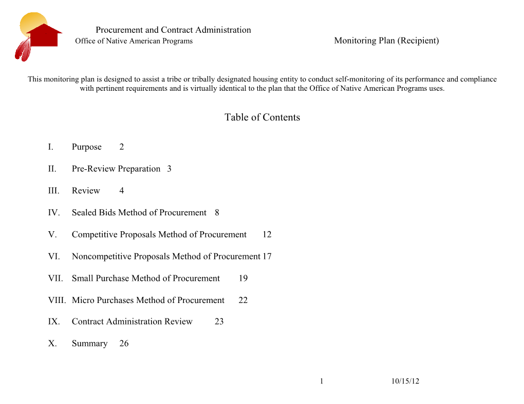 Office of Native American Programs Monitoring Plan (Recipient)