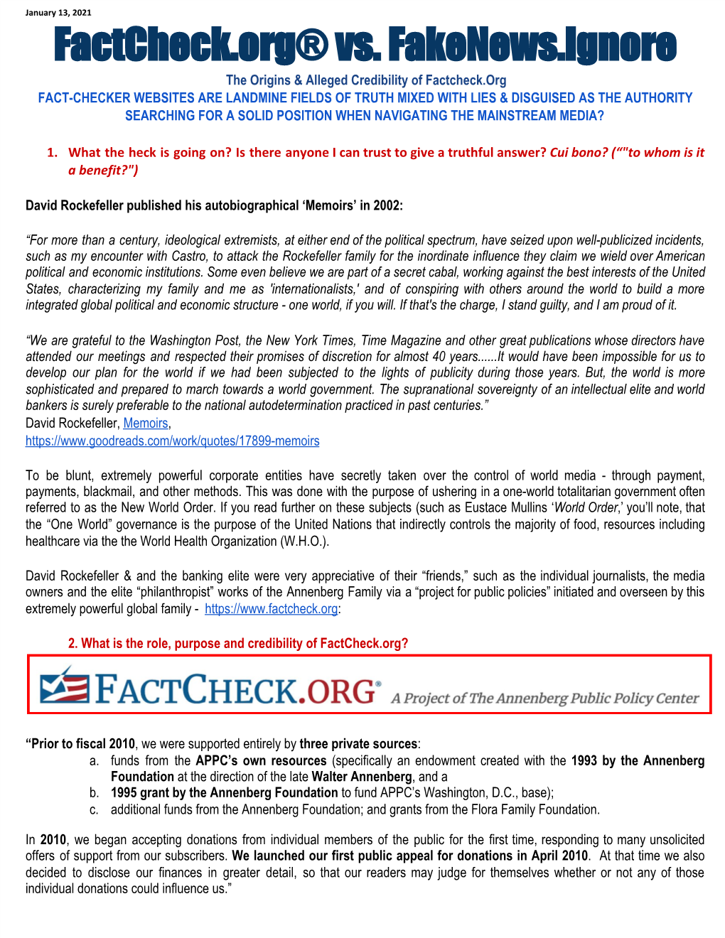 Factcheck.Org® Vs. Fakenews.Ignore