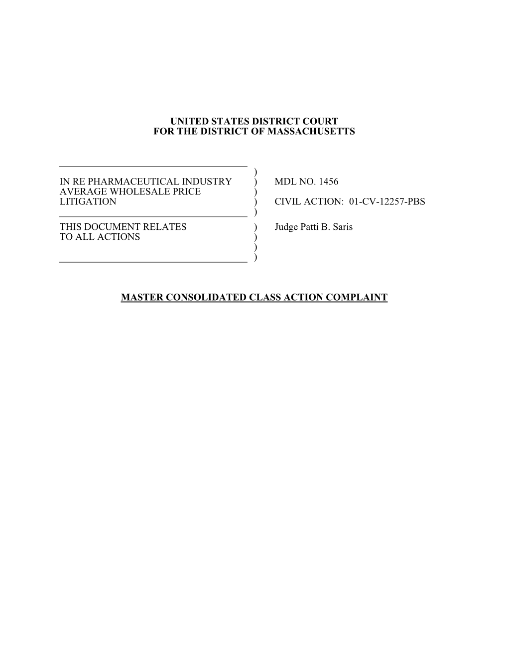 United States District Court for the District of Massachusetts in Re Pharmaceutical Industry Average Wholesale Price Litigation