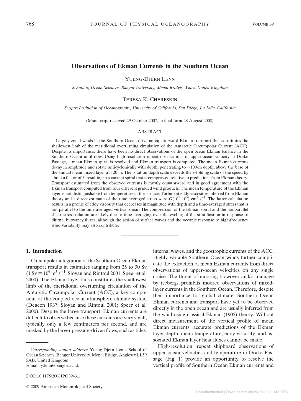 Observations of Ekman Currents in the Southern Ocean