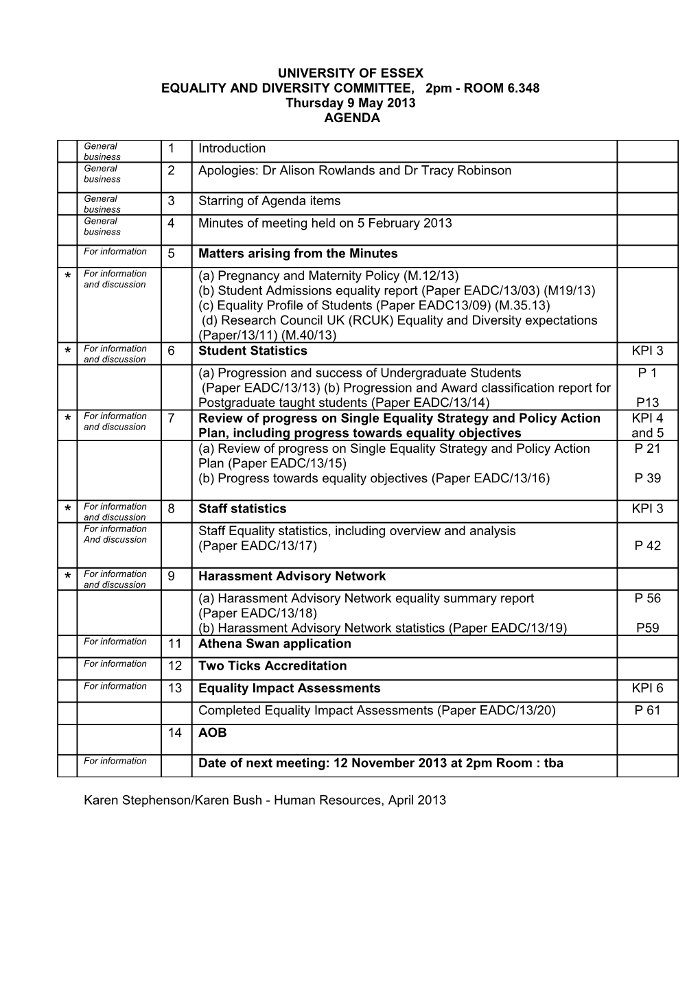 University of Essex - Committee Agenda