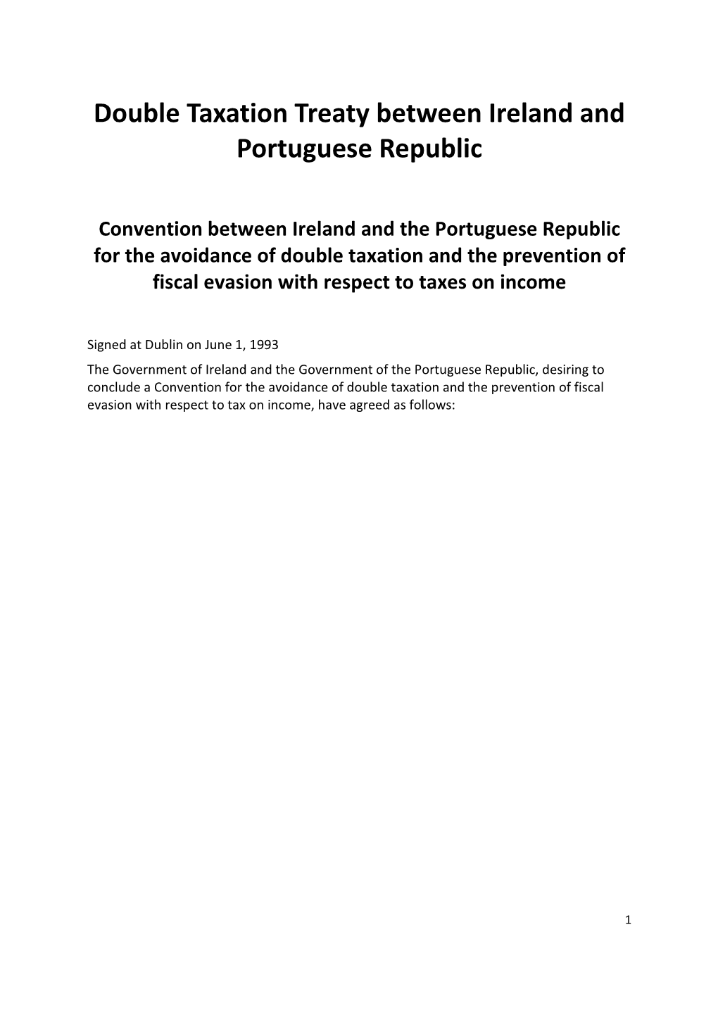 Double Taxation Treaty Between Ireland and Portuguese Republic