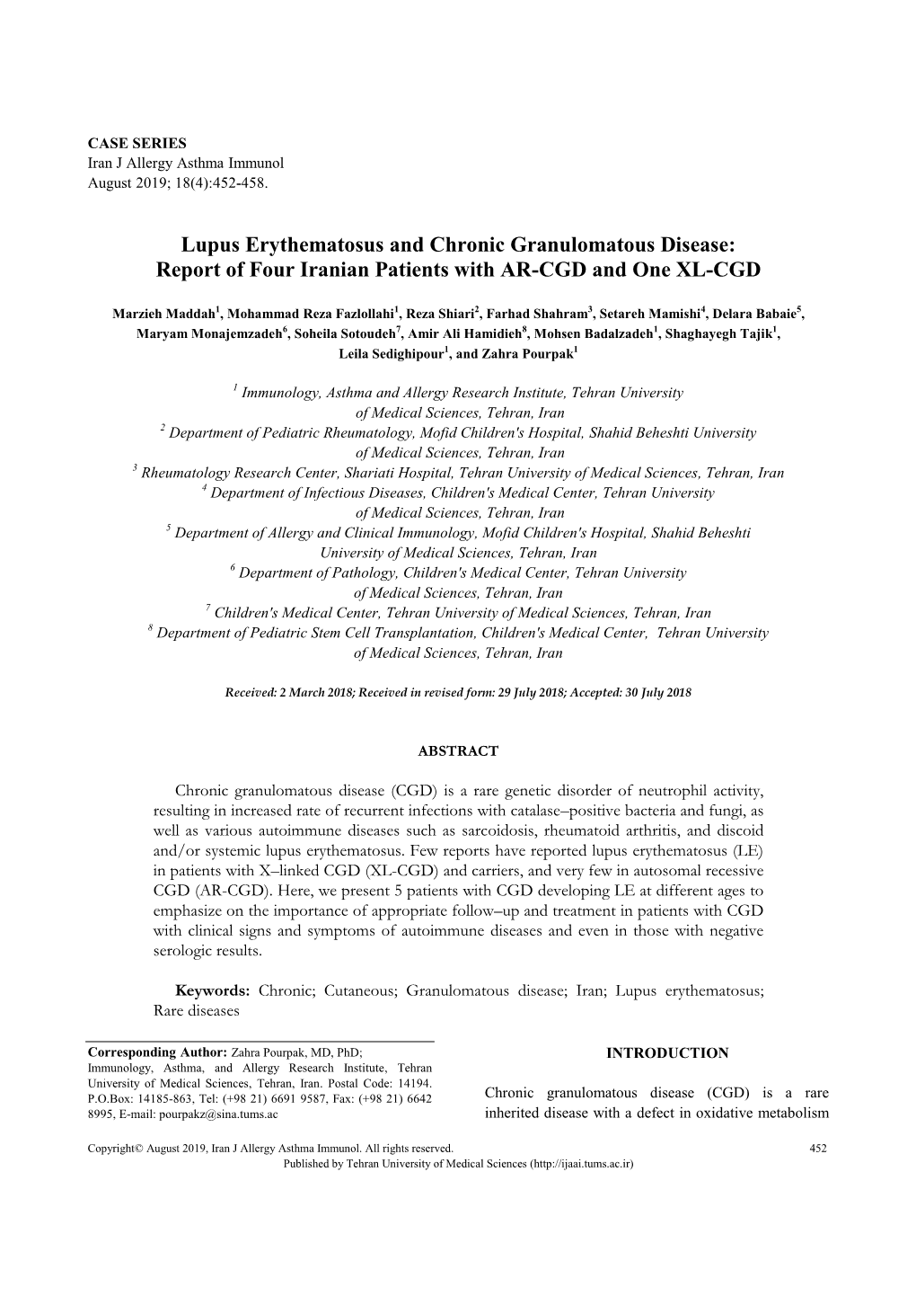 Lupus Erythematosus and Chronic Granulomatous Disease: Report of Four Iranian Patients with AR-CGD and One XL-CGD