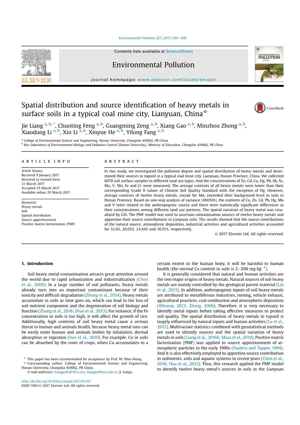 Spatial Distribution and Source Identification of Heavy Metals In