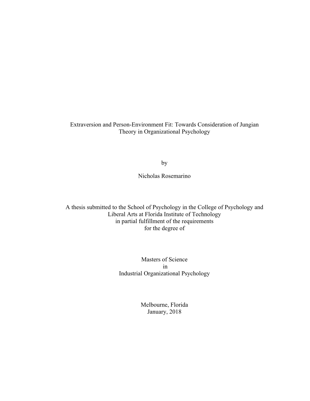 Extraversion and Person-Environment Fit: Towards Consideration of Jungian Theory in Organizational Psychology