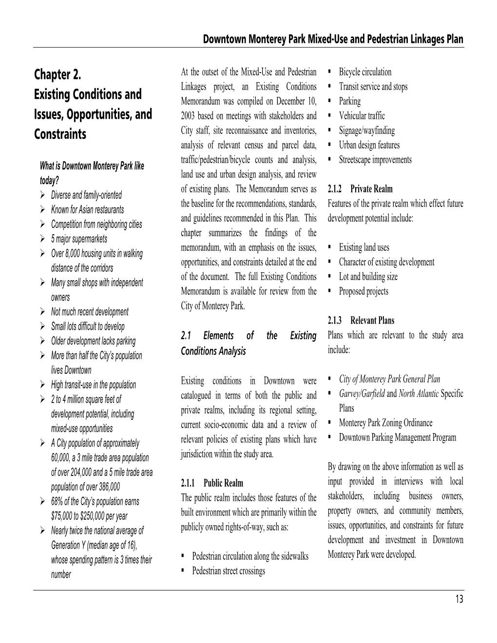 Chapter 2. Existing Conditions and Issues, Opportunities, and Constraints