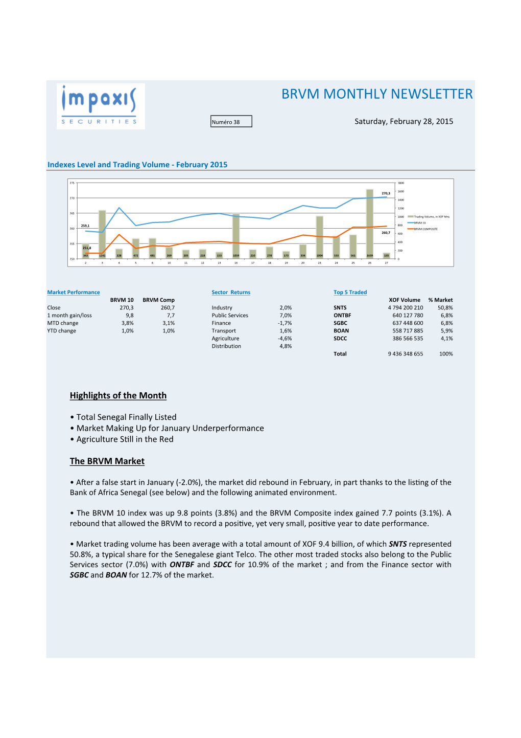 BRVM Newsletter February 2015