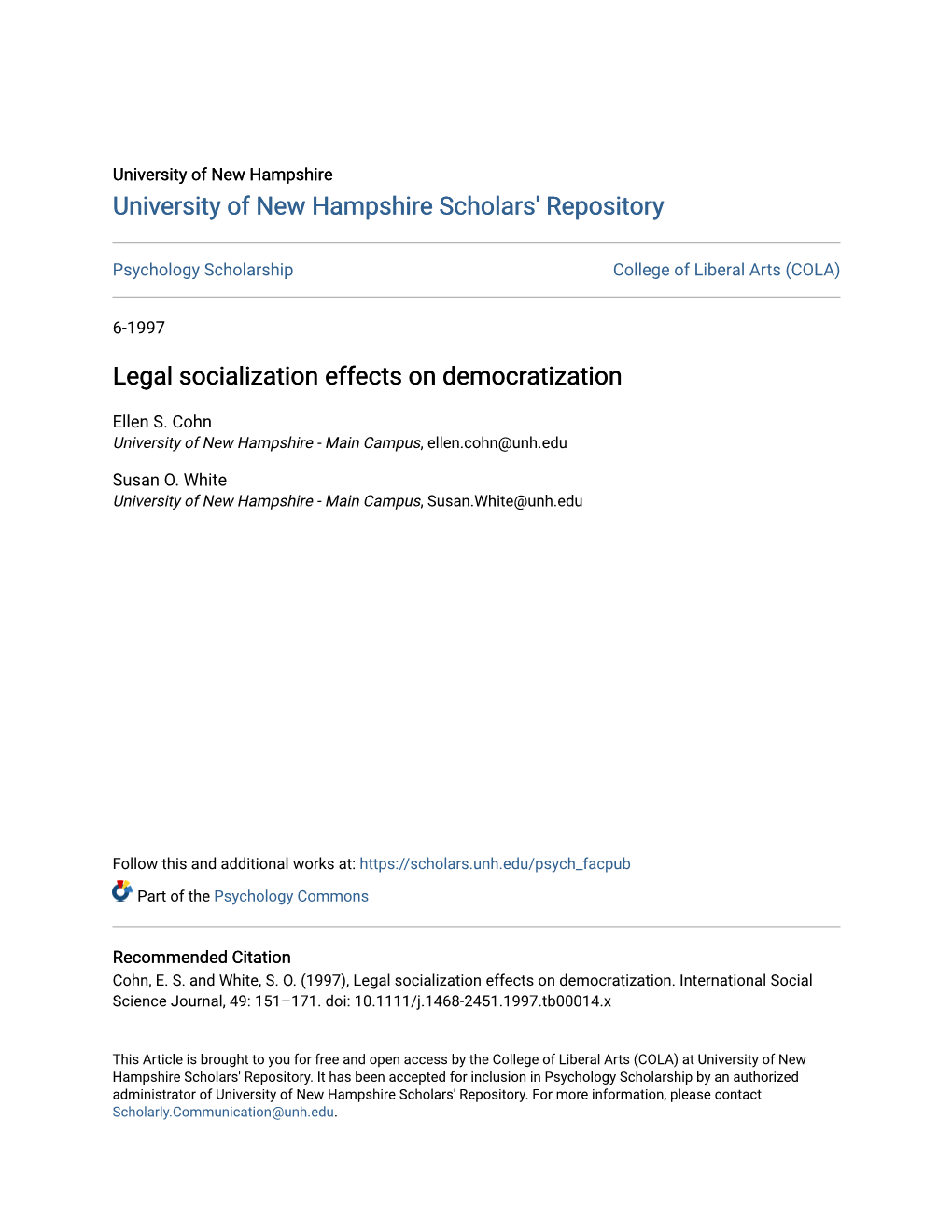 Legal Socialization Effects on Democratization