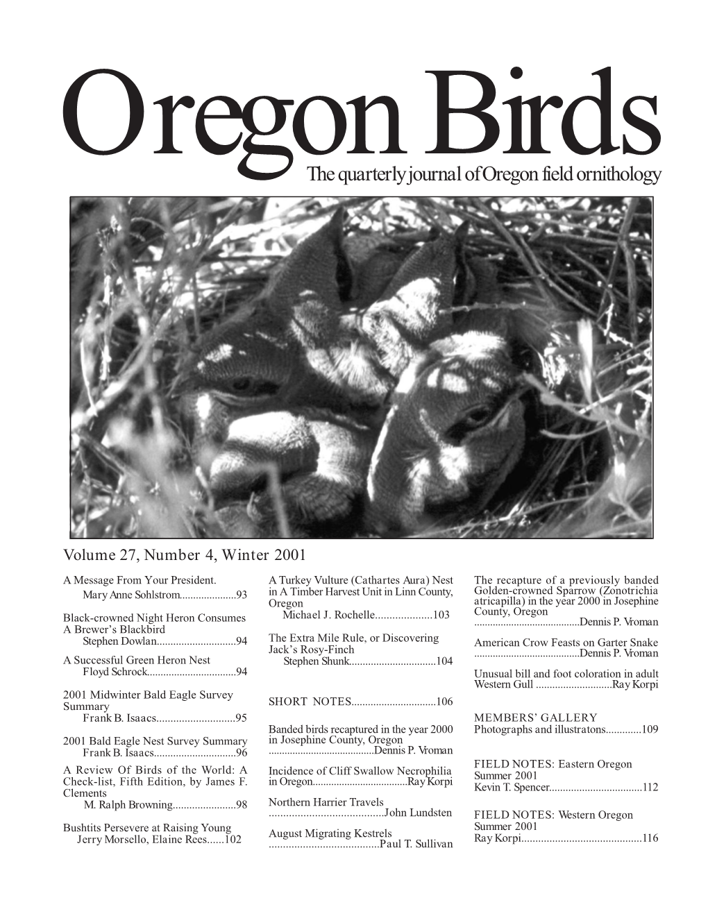 The Quarterly Journal of Oregon Field Ornithology