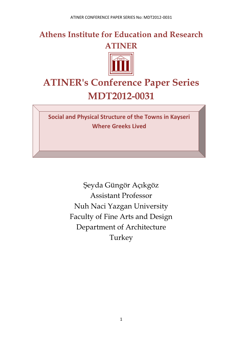 ATINER's Conference Paper Series MDT2012-0031