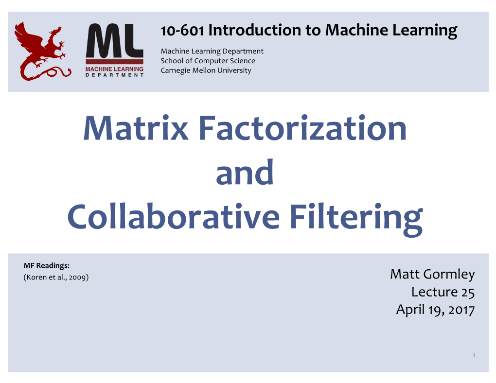 Matrix Factorization and Collaborative Filtering