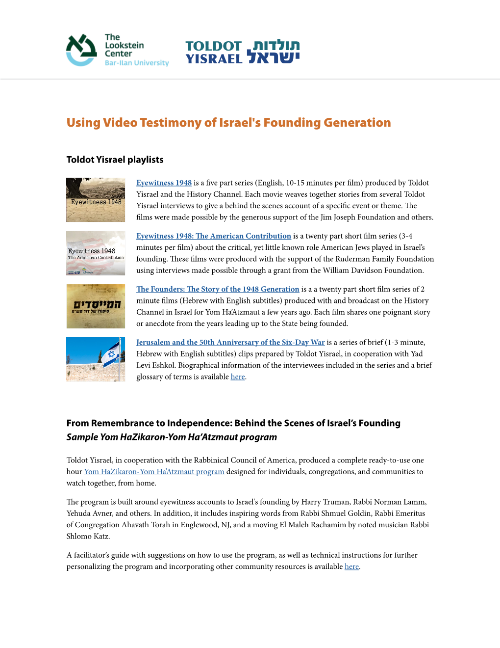 Using Video Testimony of Israel's Founding Generation