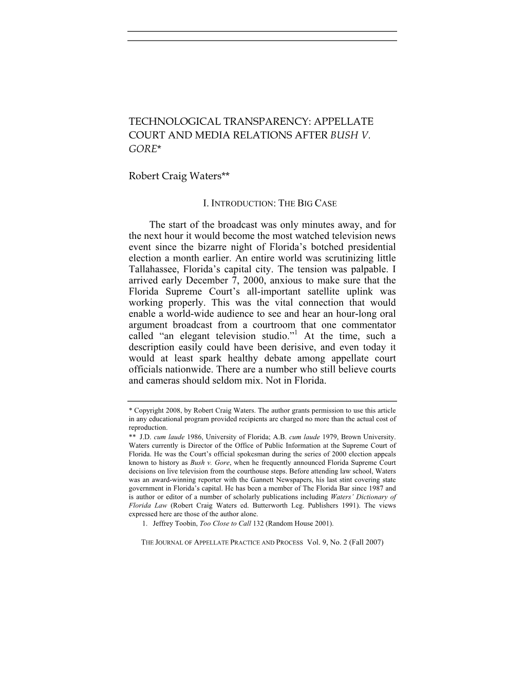 Technological Transparency: Appellate Court and Media Relations After Bush V