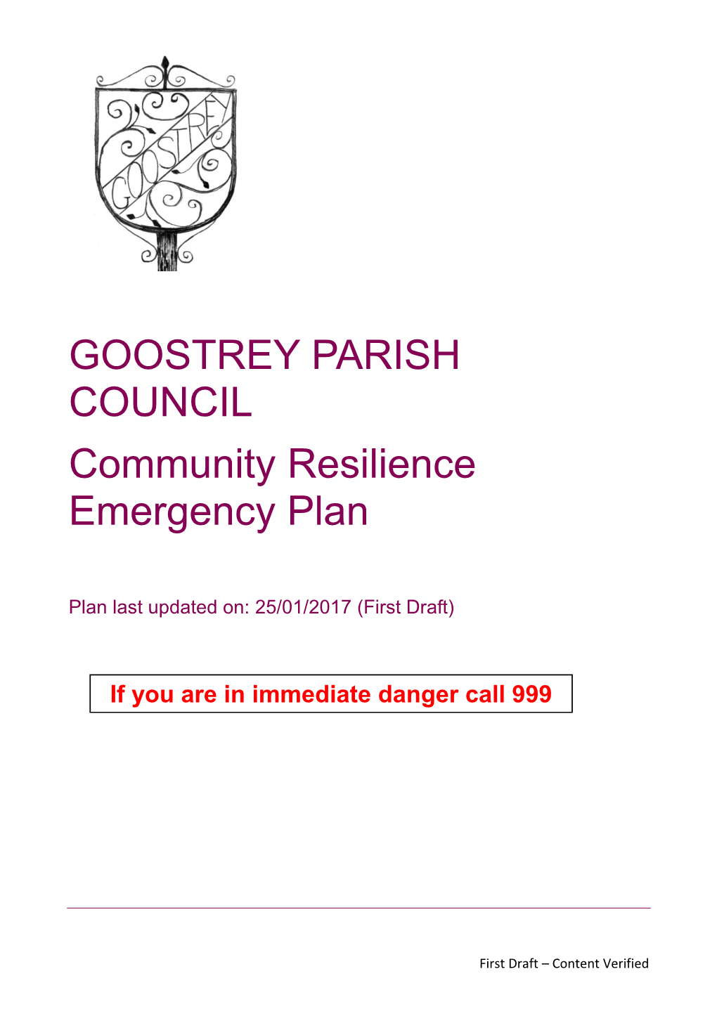 GOOSTREY PARISH COUNCIL Community Resilience Emergency Plan