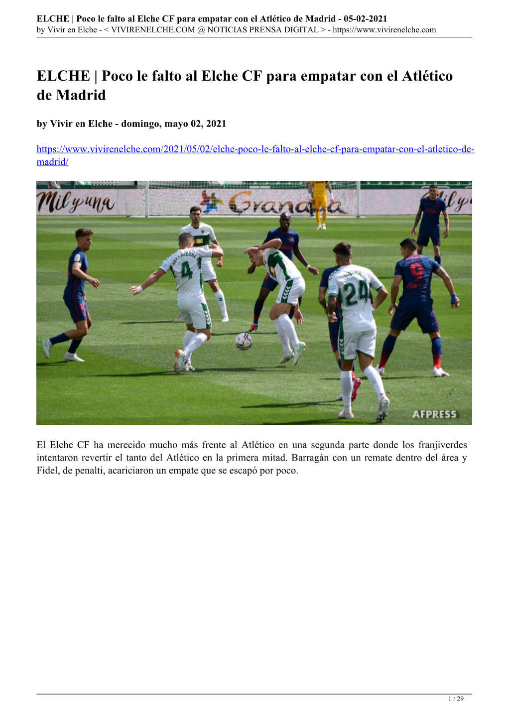 ELCHE | Poco Le Falto Al Elche CF Para Empatar Con