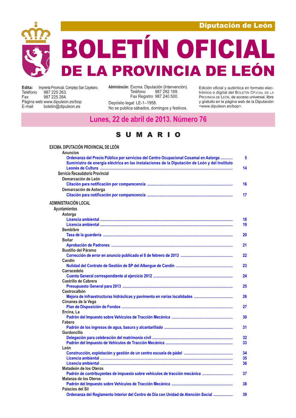 Boletín Oficial De La Provincia De León