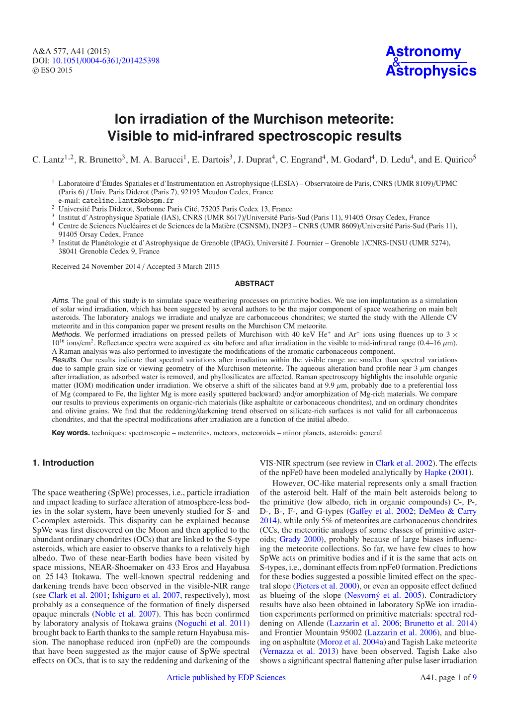 Ion Irradiation of the Murchison Meteorite: Visible to Mid-Infrared Spectroscopic Results