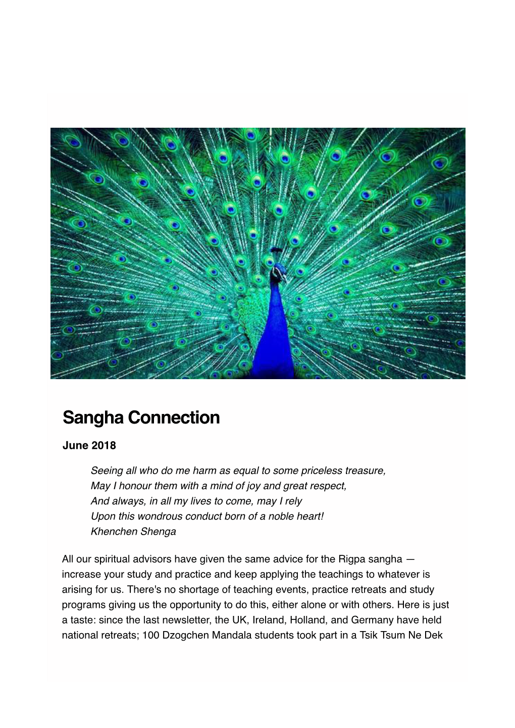 Sangha Connection Newsletter June 2018