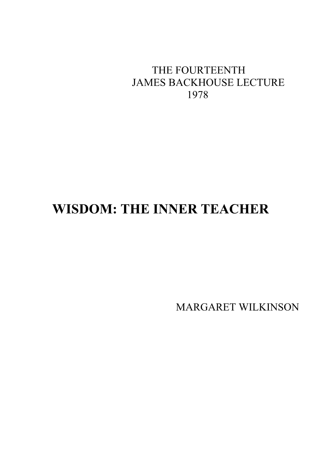 Wisdom: the Inner Teacher