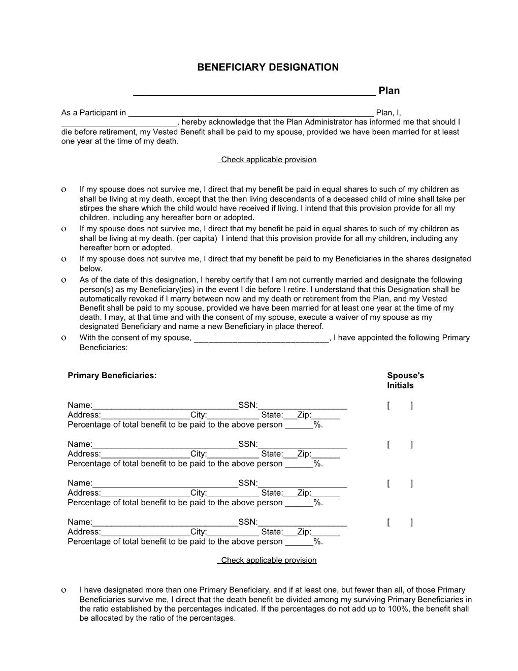 Beneficiary Designation