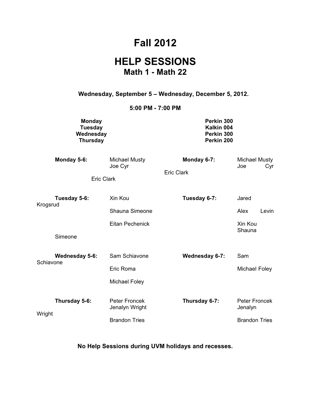 Help Sessions