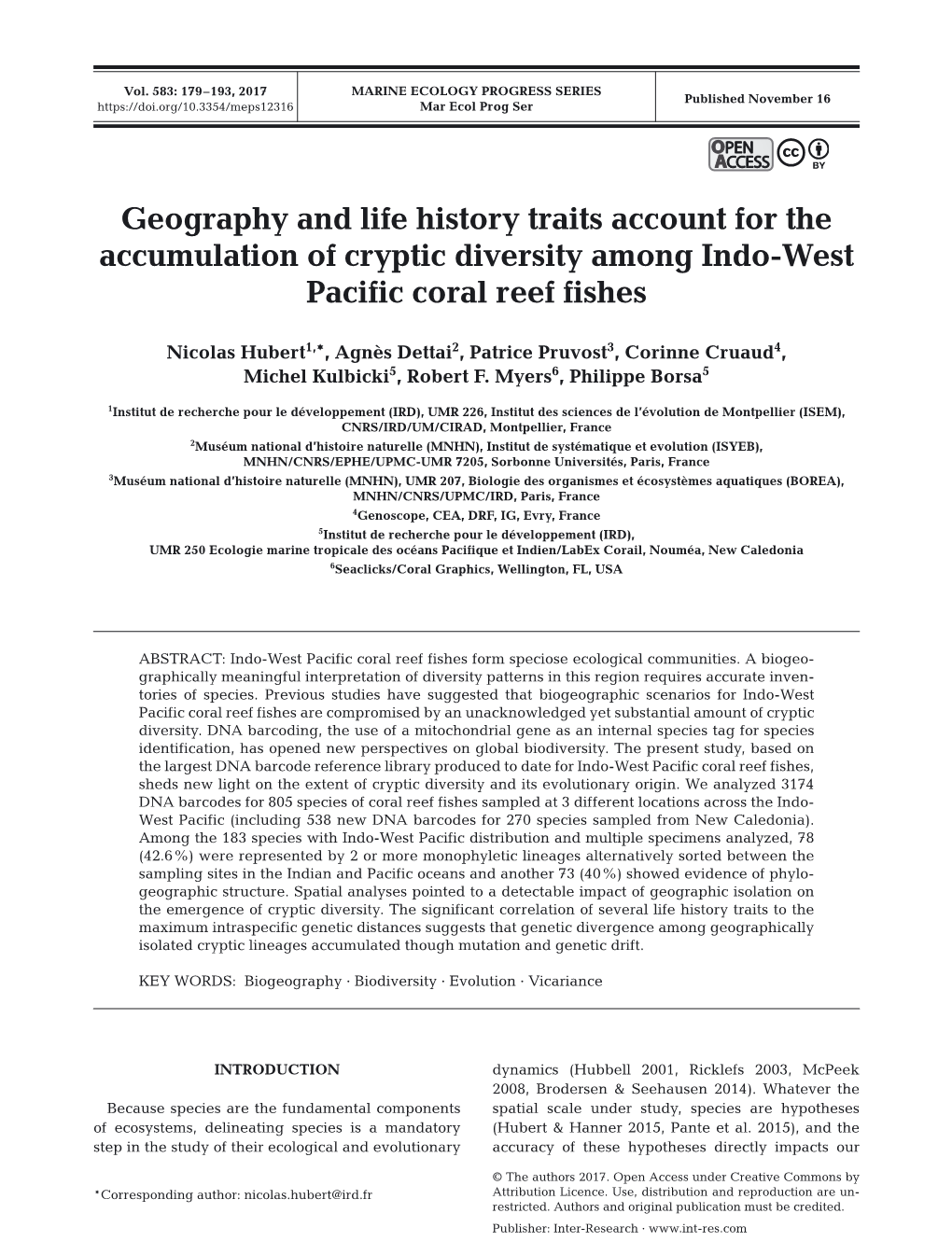 Geography and Life History Traits Account for the Accumulation of Cryptic Diversity Among Indo-West Pacific Coral Reef Fishes