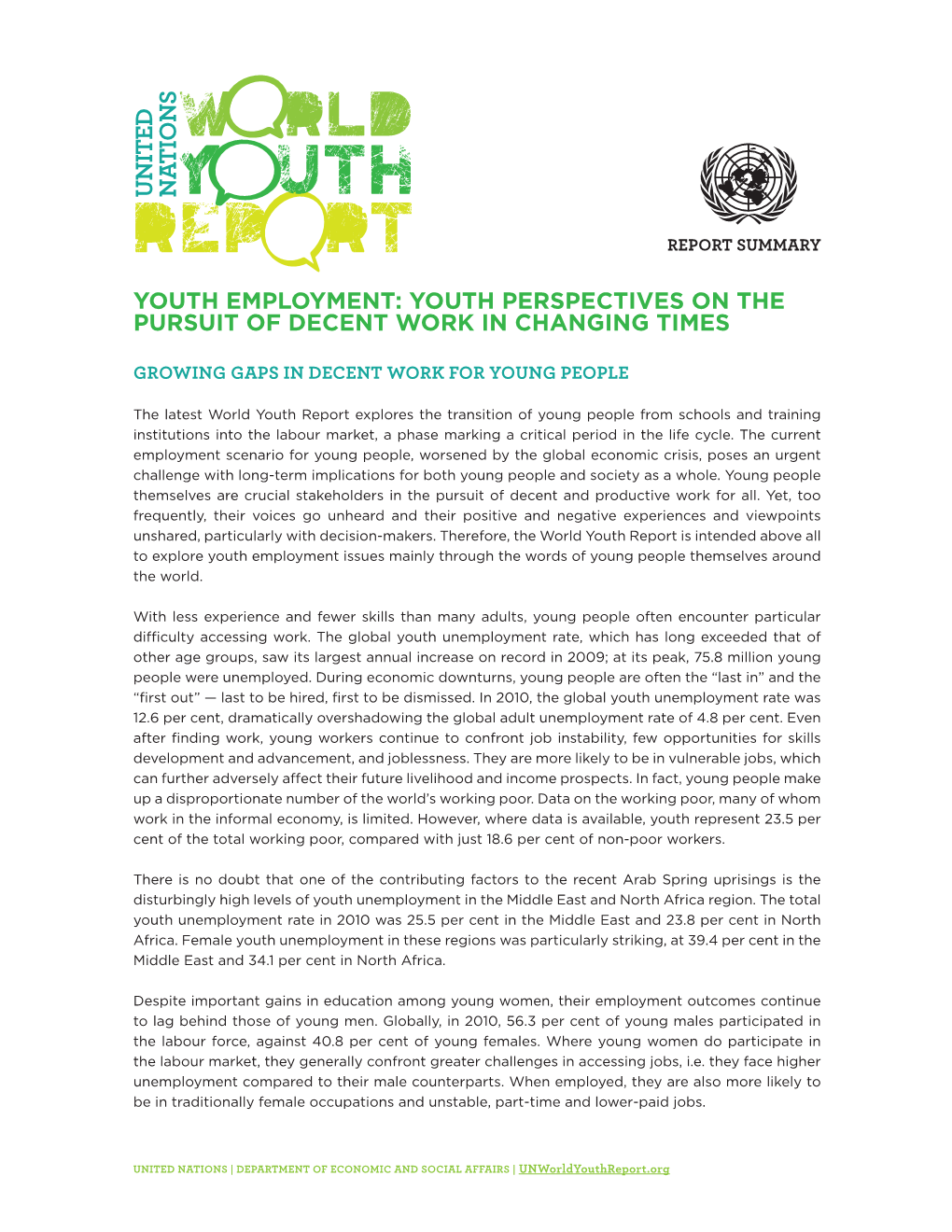 Youth Employment: Youth Perspectives on the Pursuit of Decent Work in Changing Times