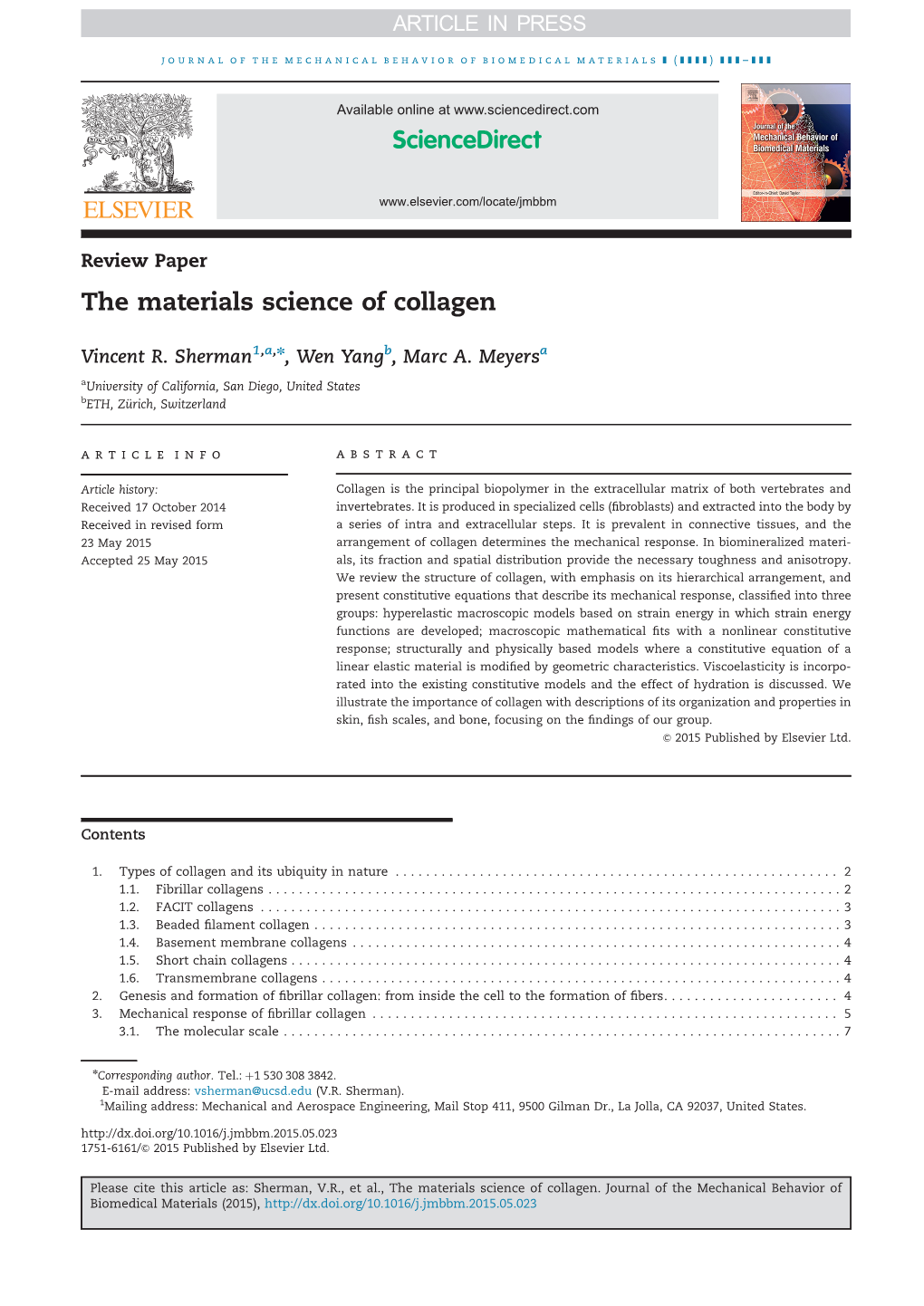 The Materials Science of Collagen