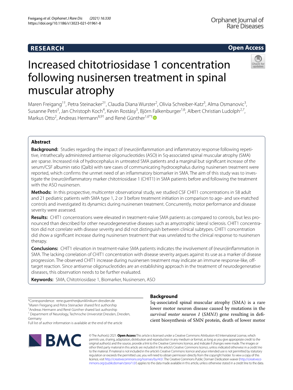 Increased Chitotriosidase 1 Concentration Following Nusinersen